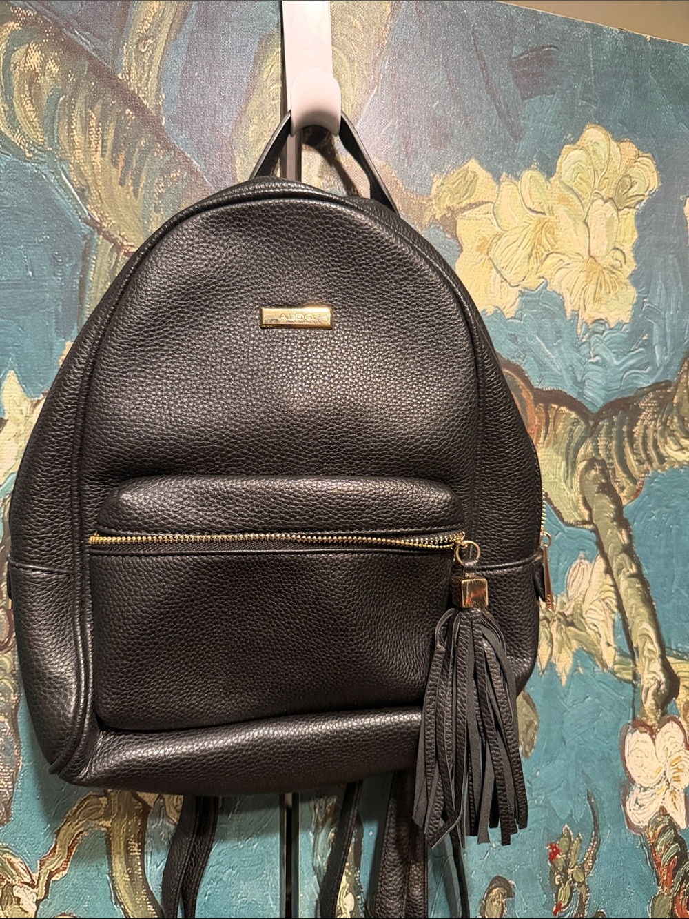 Aldo Black Leather Mini Backpack with Tassel